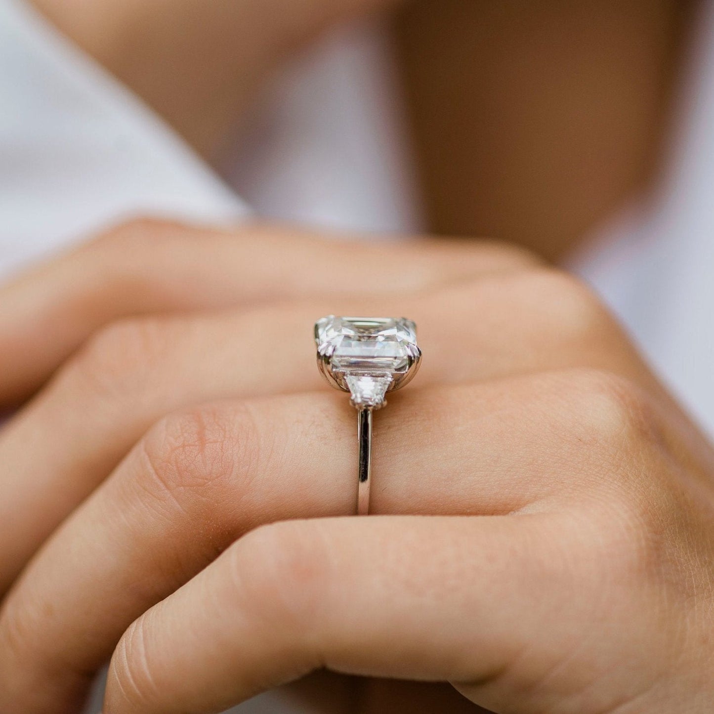 Asscher Three Stone Lab Grown Diamond Engagement Ring