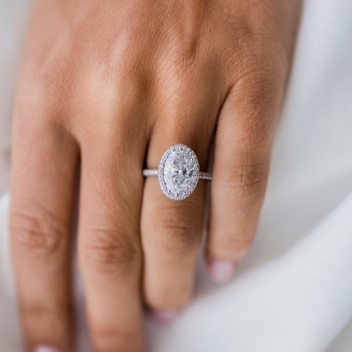 Oval Halo & Pave Lab Grown Diamond Engagement Ring