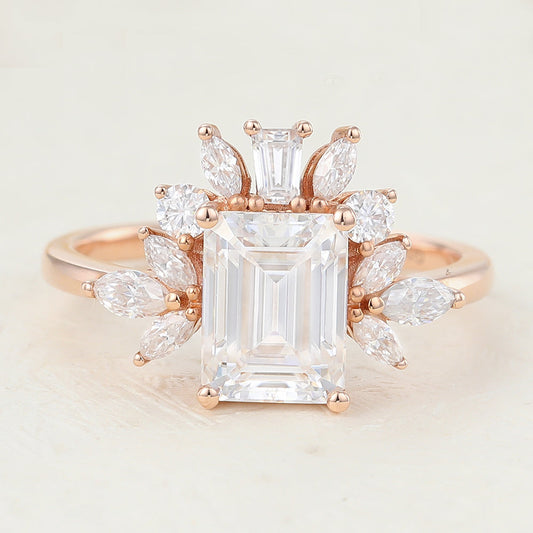 Emerald Cluster Lab-Grown Diamond Engagement Ring