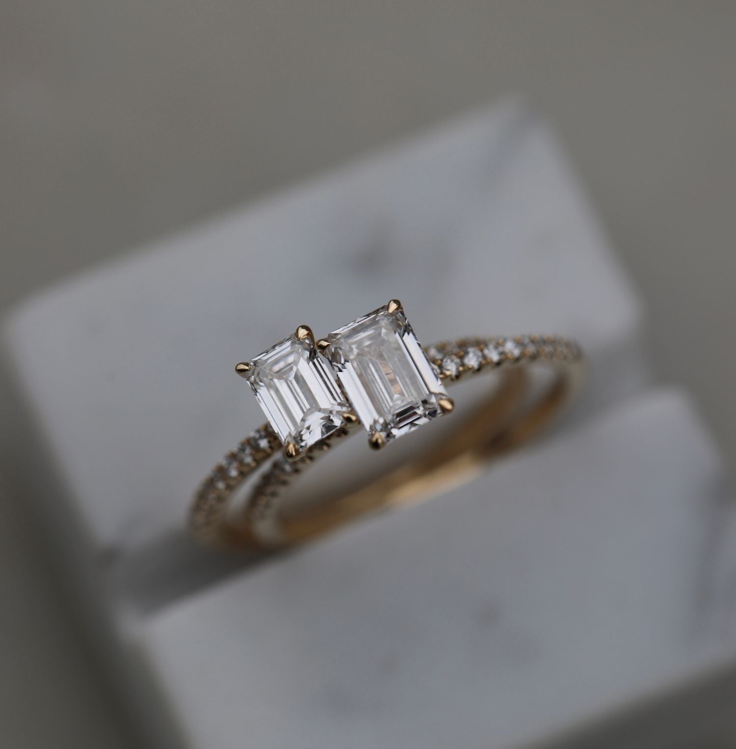 Emerald Cut Pave Lab Grown Diamond Engagement Ring