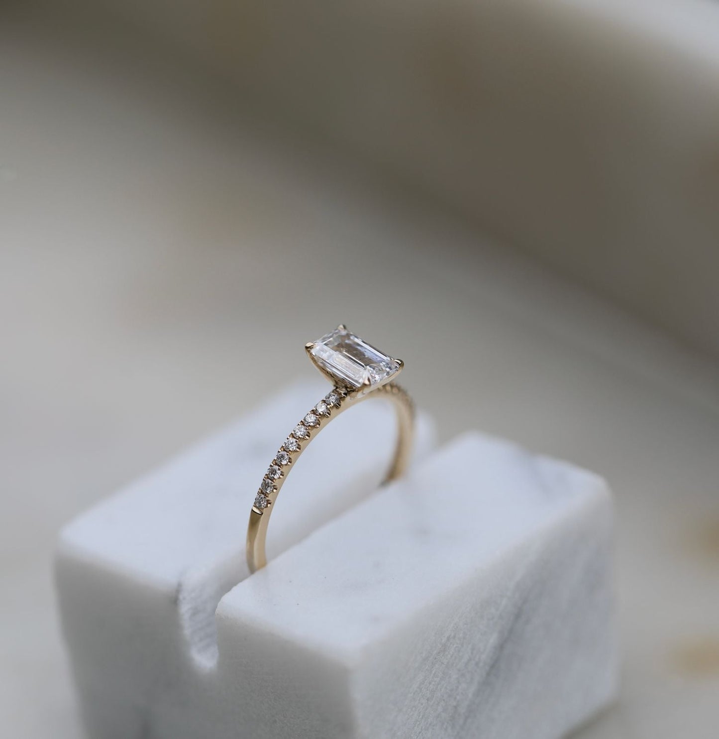 Emerald Cut Pave Lab Grown Diamond Engagement Ring