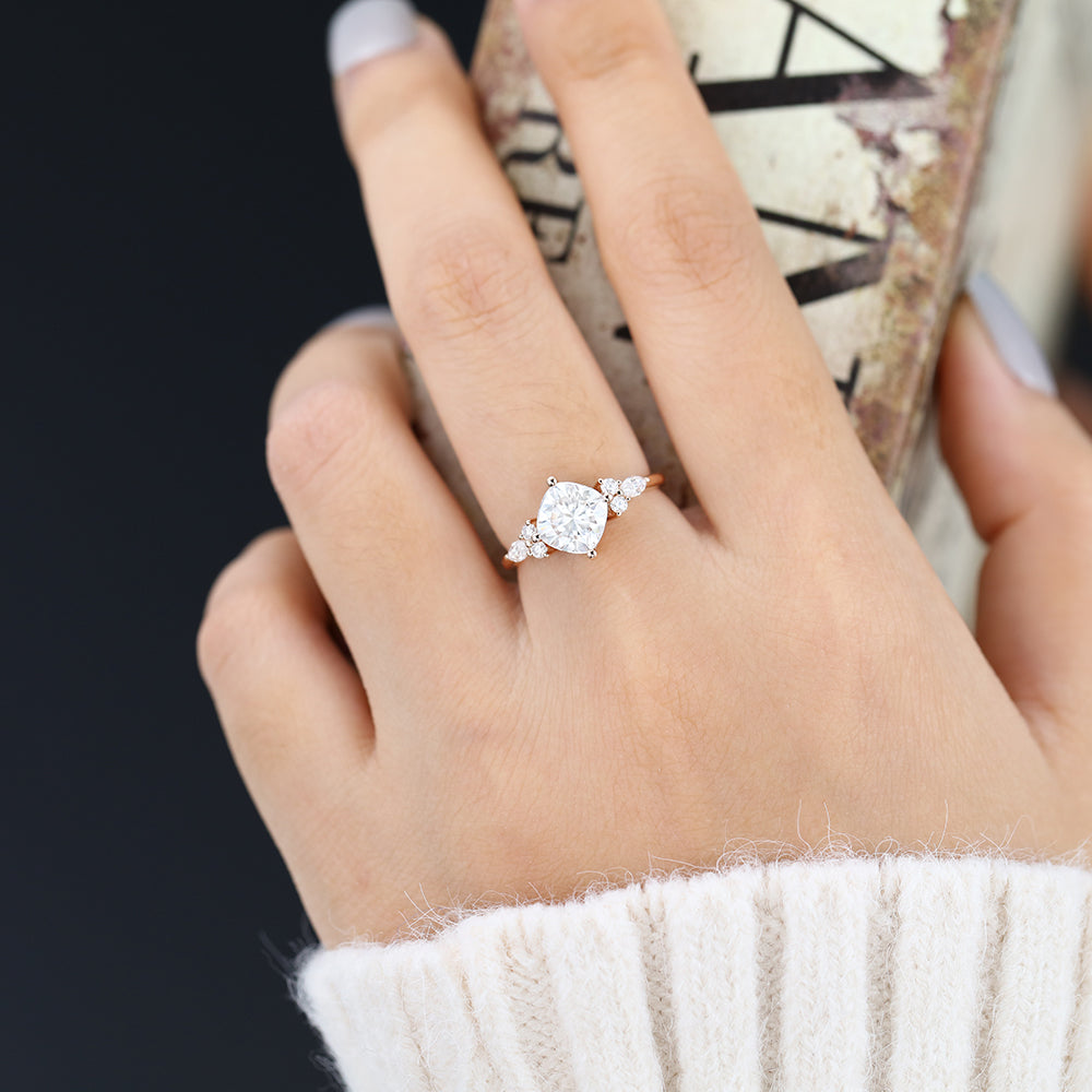 Cushion Cluster Lab-Grown Diamond Engagement Ring