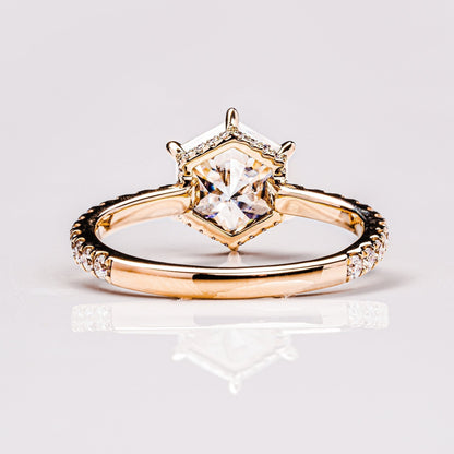 Hexagon Hidden Halo & Pave Moissanite Engagement Ring