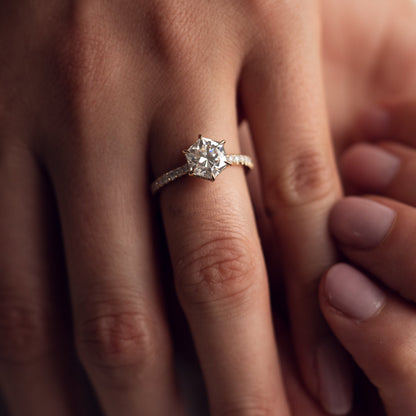 Hexagon Hidden Halo & Pave Moissanite Engagement Ring