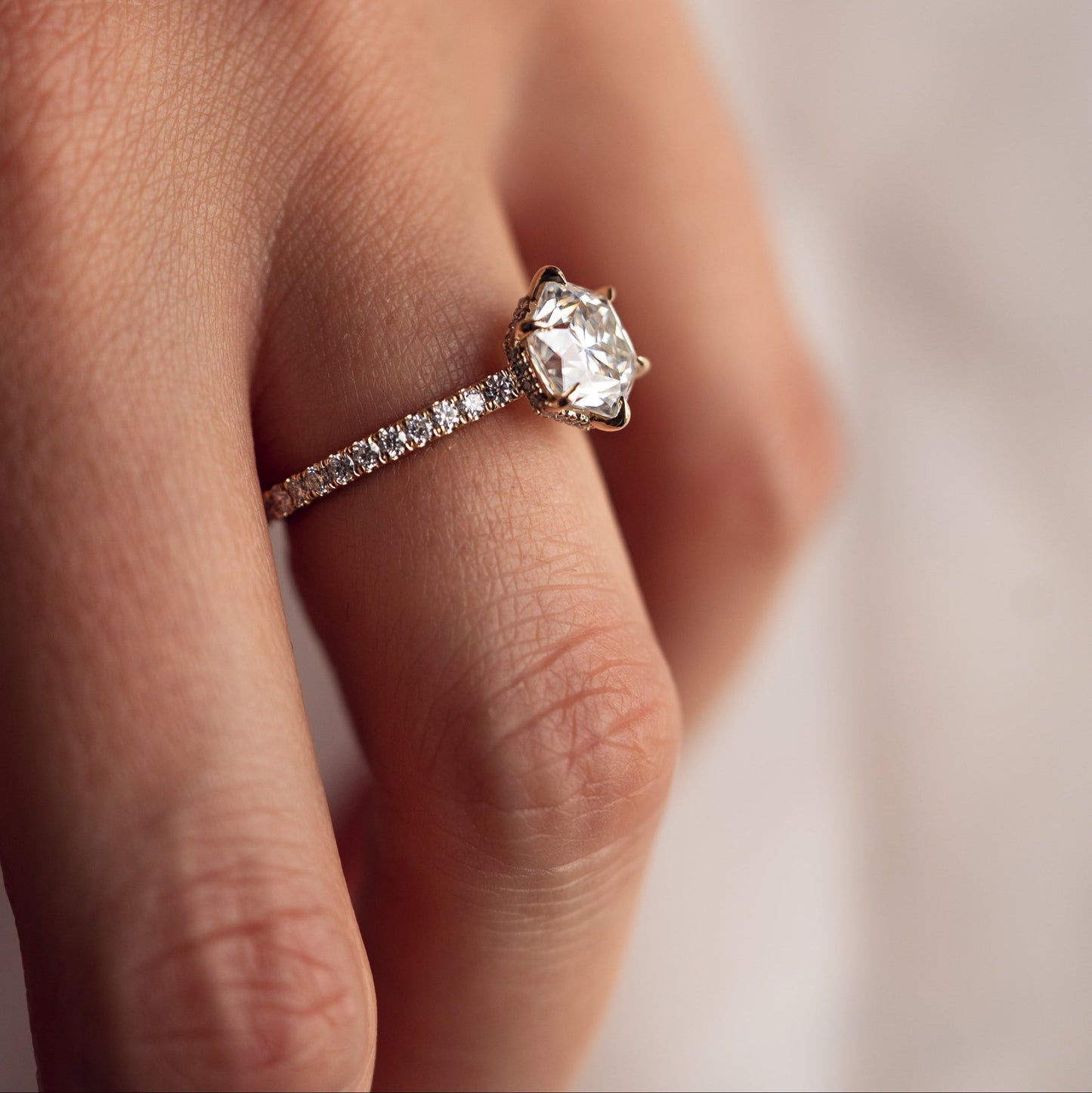 Hexagon Hidden Halo & Pave Moissanite Engagement Ring