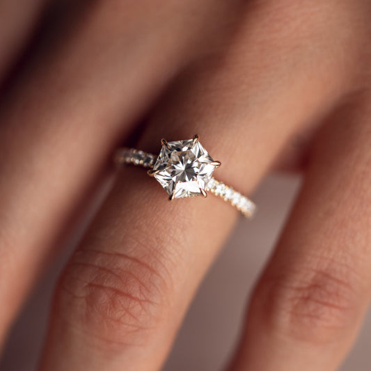 Hexagon Hidden Halo & Pave Moissanite Engagement Ring
