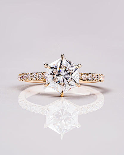 1.3 CT Hexagon Cut Hidden Halo Pave Lab Grown Diamond Engagement Ring