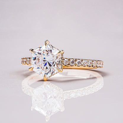 Hexagon Hidden Halo & Pave Moissanite Engagement Ring