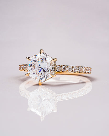 1.3 CT Hexagon Cut Hidden Halo Pave Lab Grown Diamond Engagement Ring