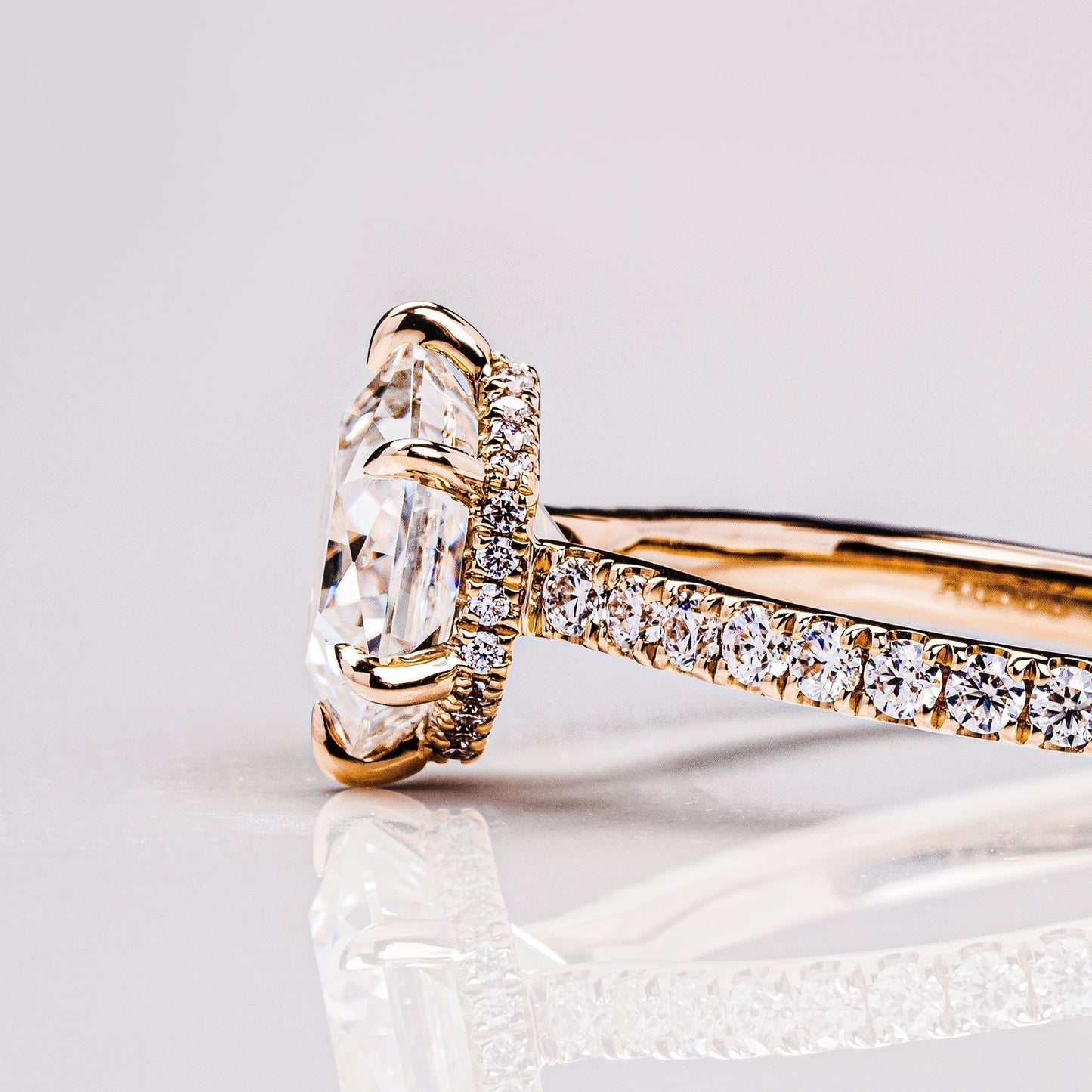 Hexagon Hidden Halo & Pave Moissanite Engagement Ring