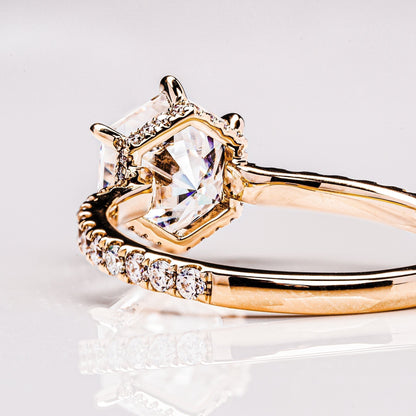 Hexagon Hidden Halo & Pave Moissanite Engagement Ring