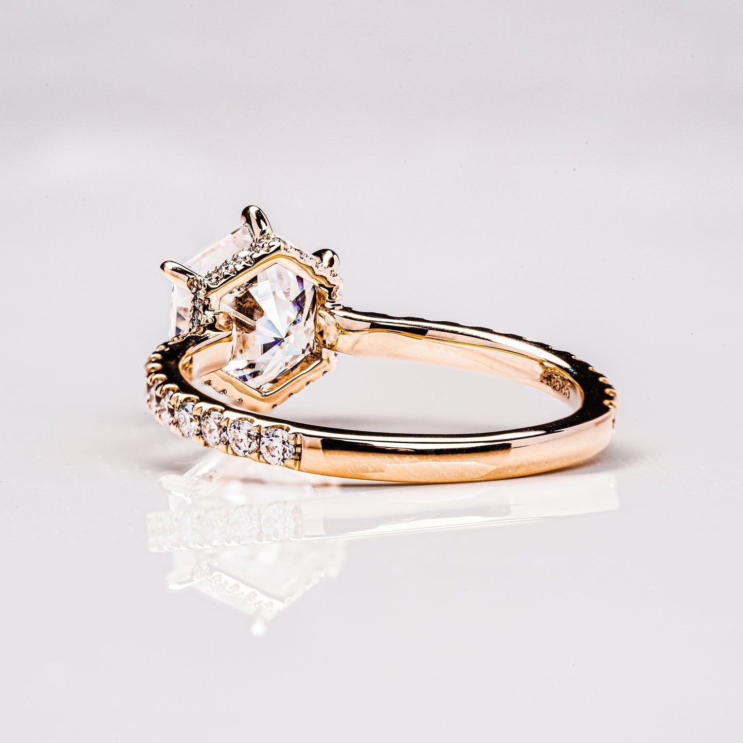 Hexagon Hidden Halo & Pave Moissanite Engagement Ring