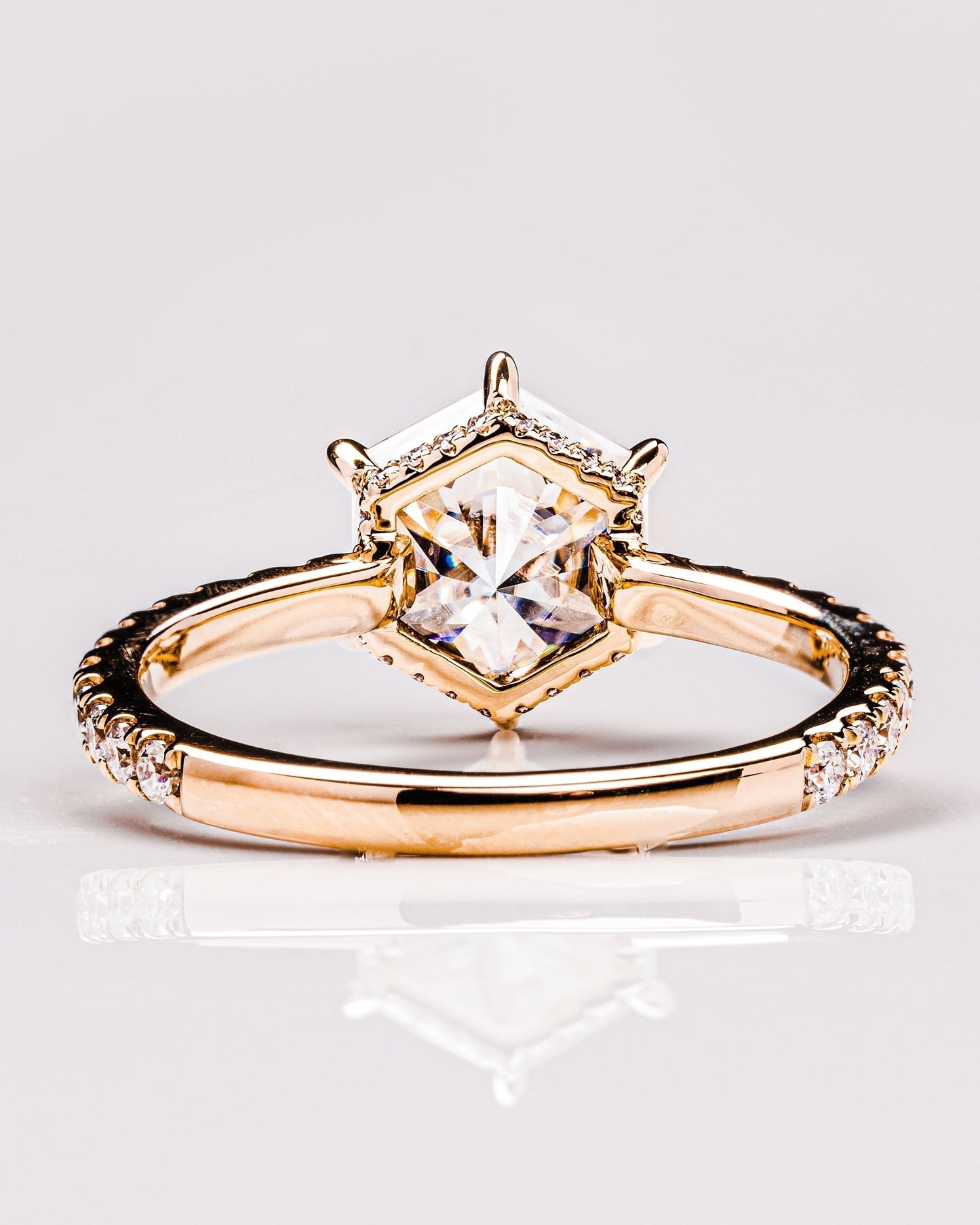 1.3 CT Hexagon Cut Hidden Halo Pave Lab Grown Diamond Engagement Ring