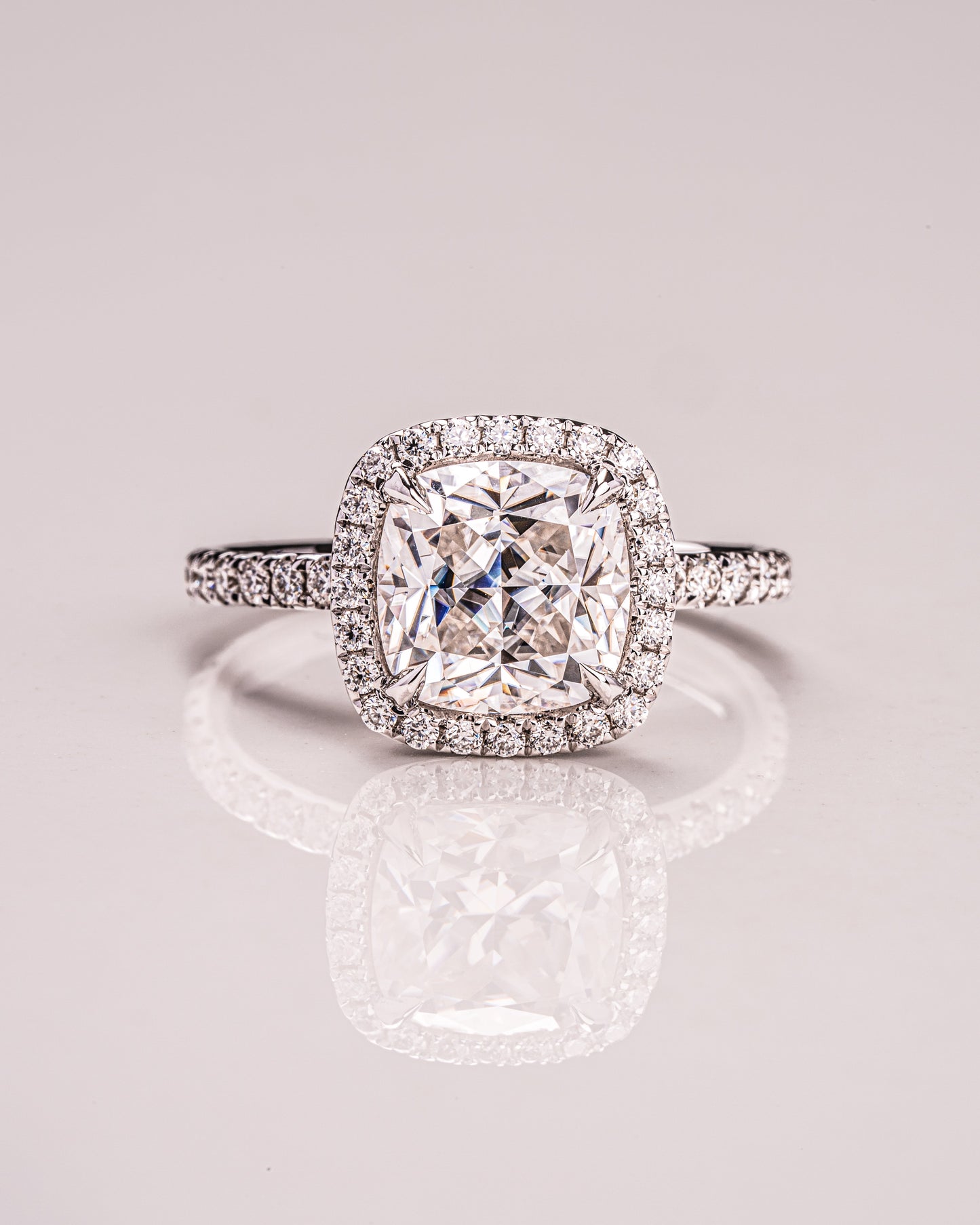 1.80 CT Cushion Cut Halo Lab Grown Diamond Engagement Ring With Pave Setting