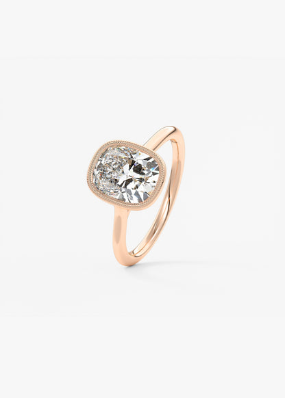Elongated Cushion Milgrain Bezel Lab Grown Diamond Engagement Ring