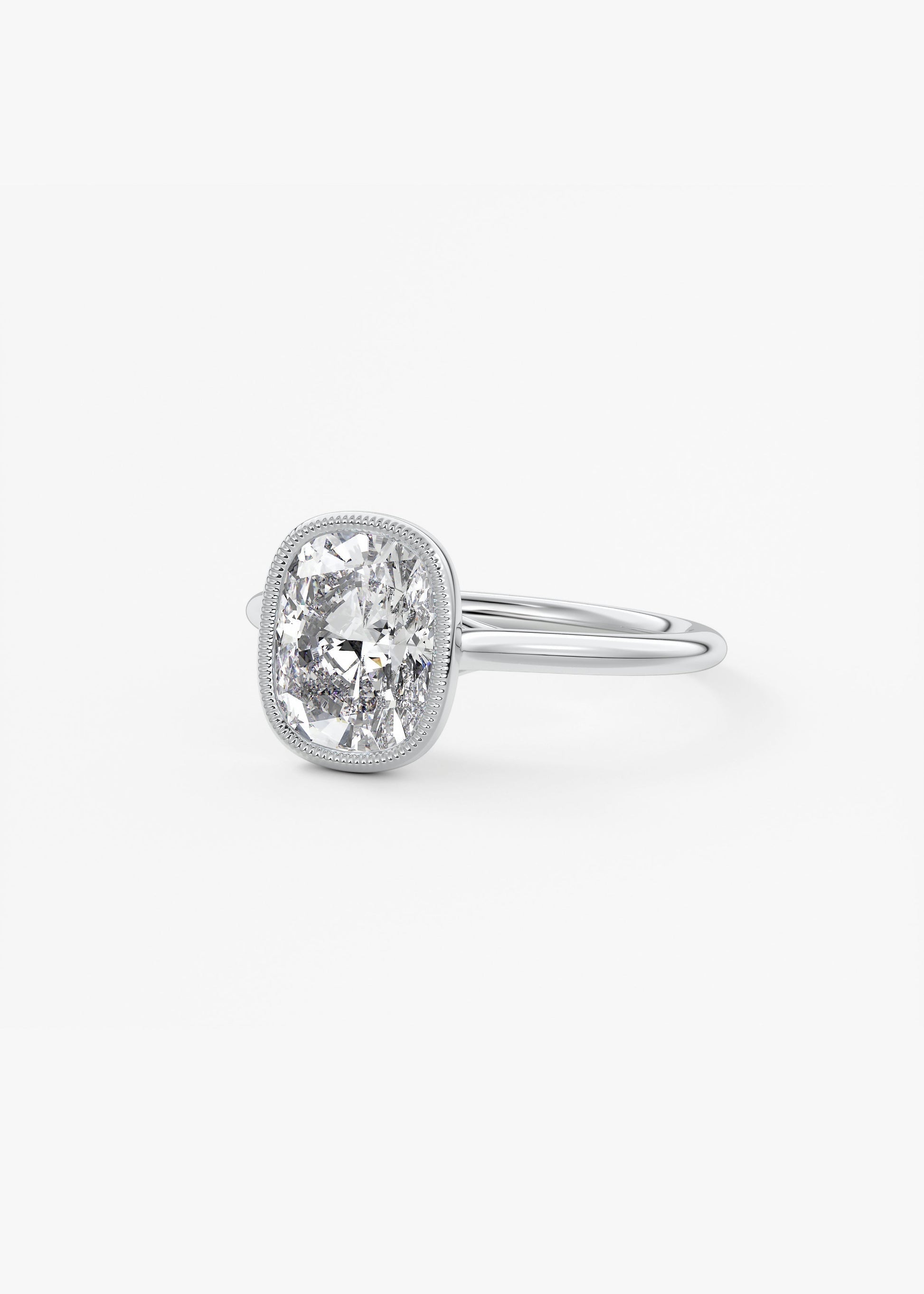 Elongated Cushion Milgrain Bezel Lab Grown Diamond Engagement Ring