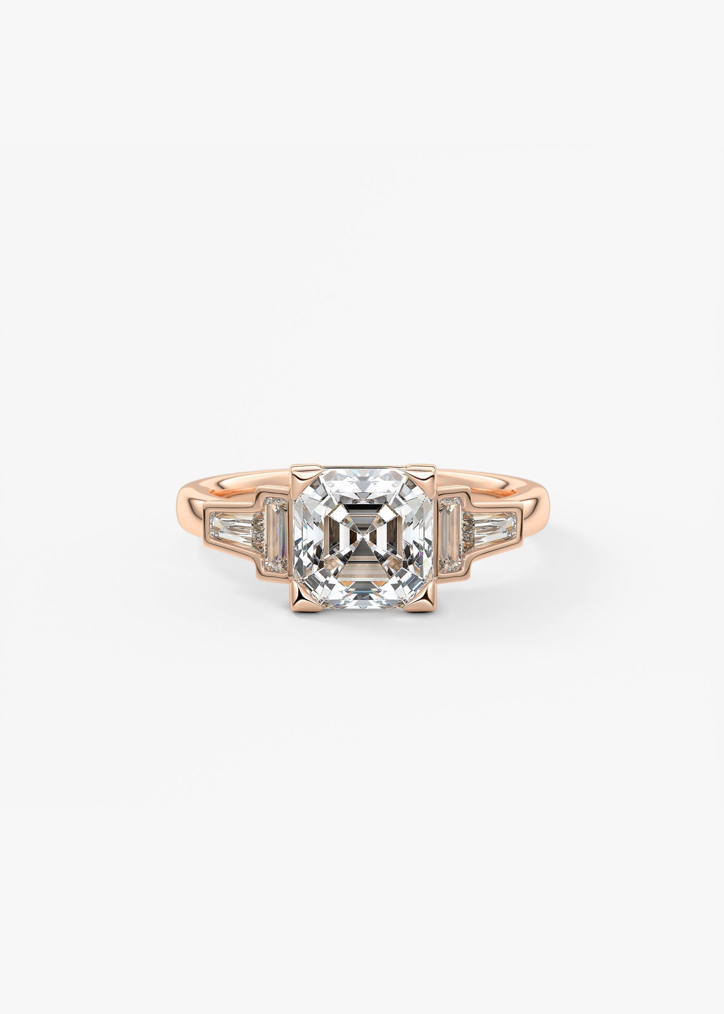 Asscher Five Stones Lab Grown Diamond Engagement Ring