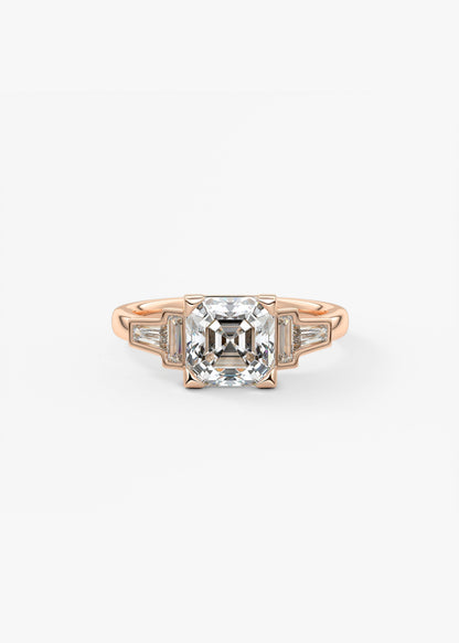 Asscher Five Stones Lab Grown Diamond Engagement Ring