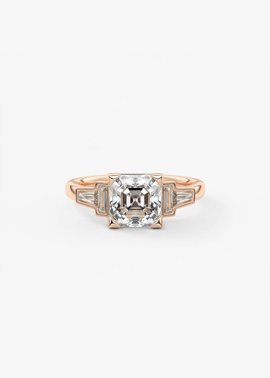 Asscher Five Stones Lab Grown Diamond Engagement Ring