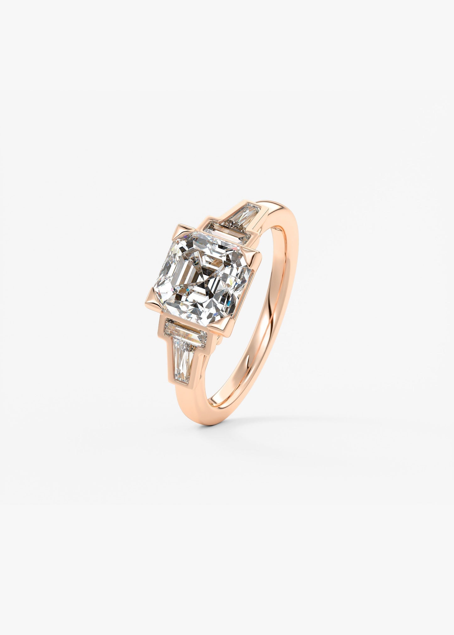 Asscher Five Stones Lab Grown Diamond Engagement Ring