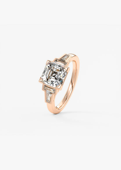 Asscher Five Stones Lab Grown Diamond Engagement Ring