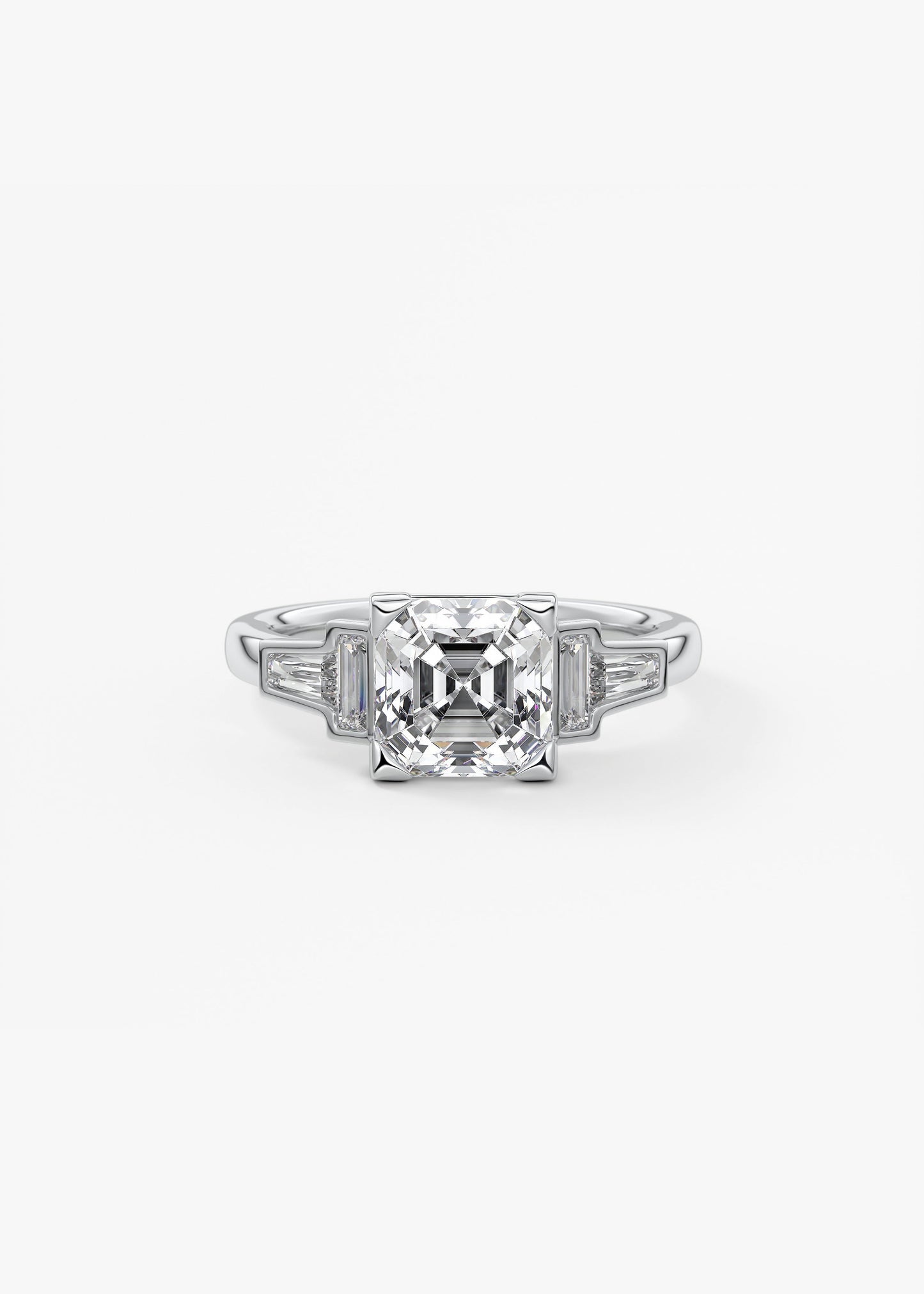 Asscher Five Stones Lab Grown Diamond Engagement Ring
