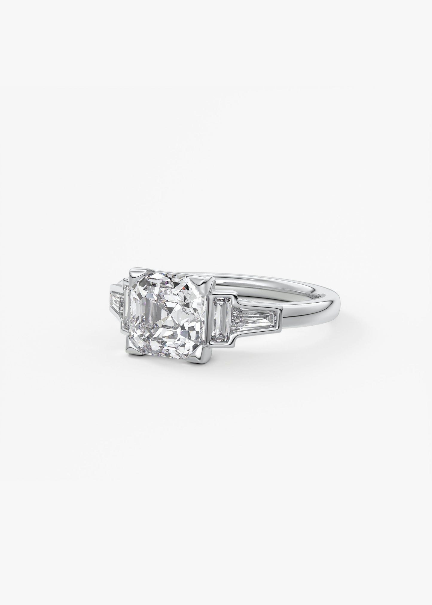 Asscher Five Stones Lab Grown Diamond Engagement Ring