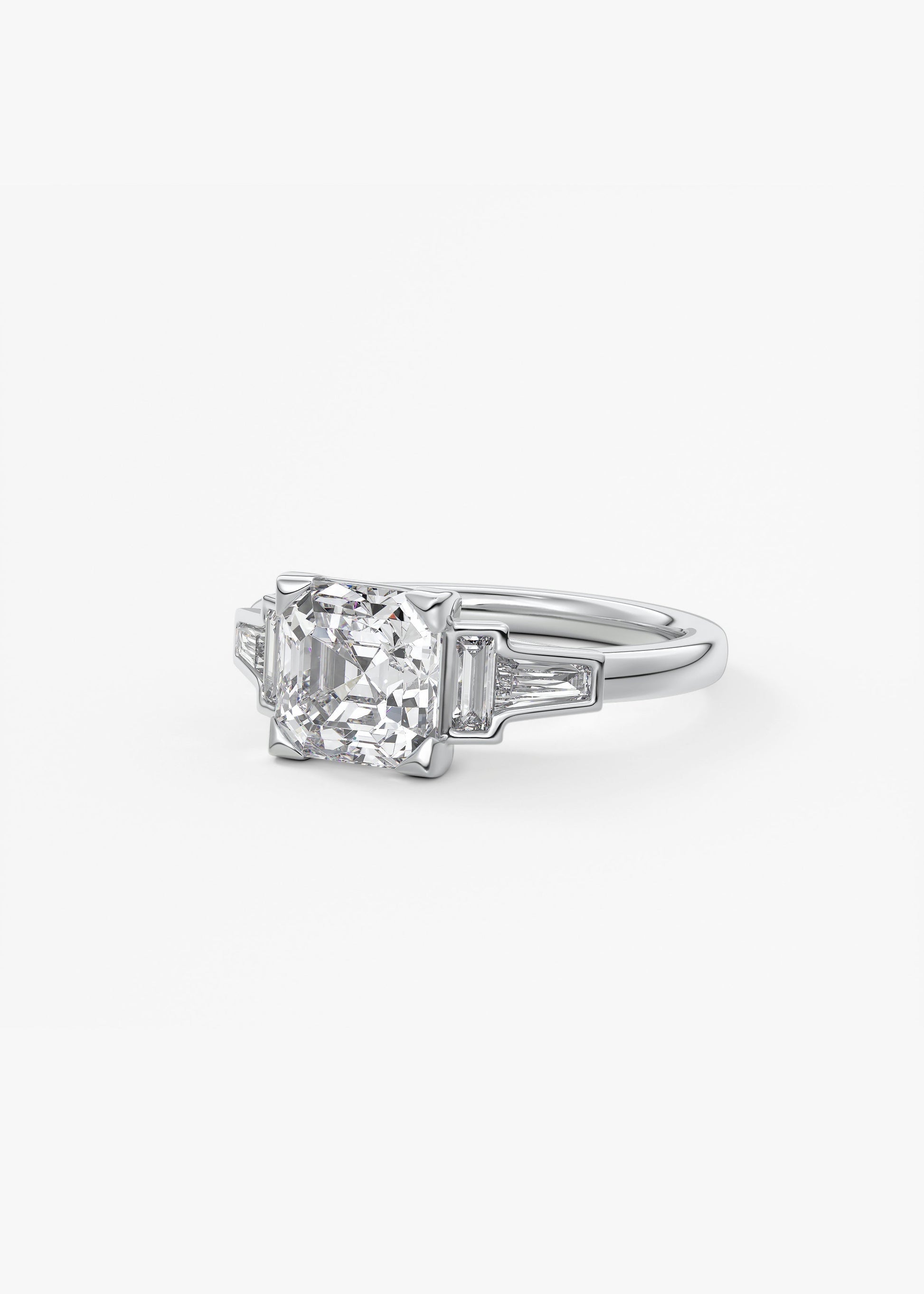 Asscher Five Stones Lab Grown Diamond Engagement Ring