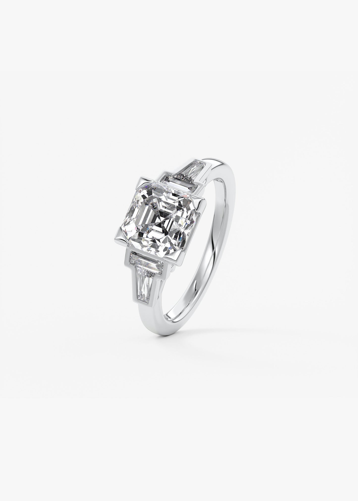 Asscher Five Stones Lab Grown Diamond Engagement Ring