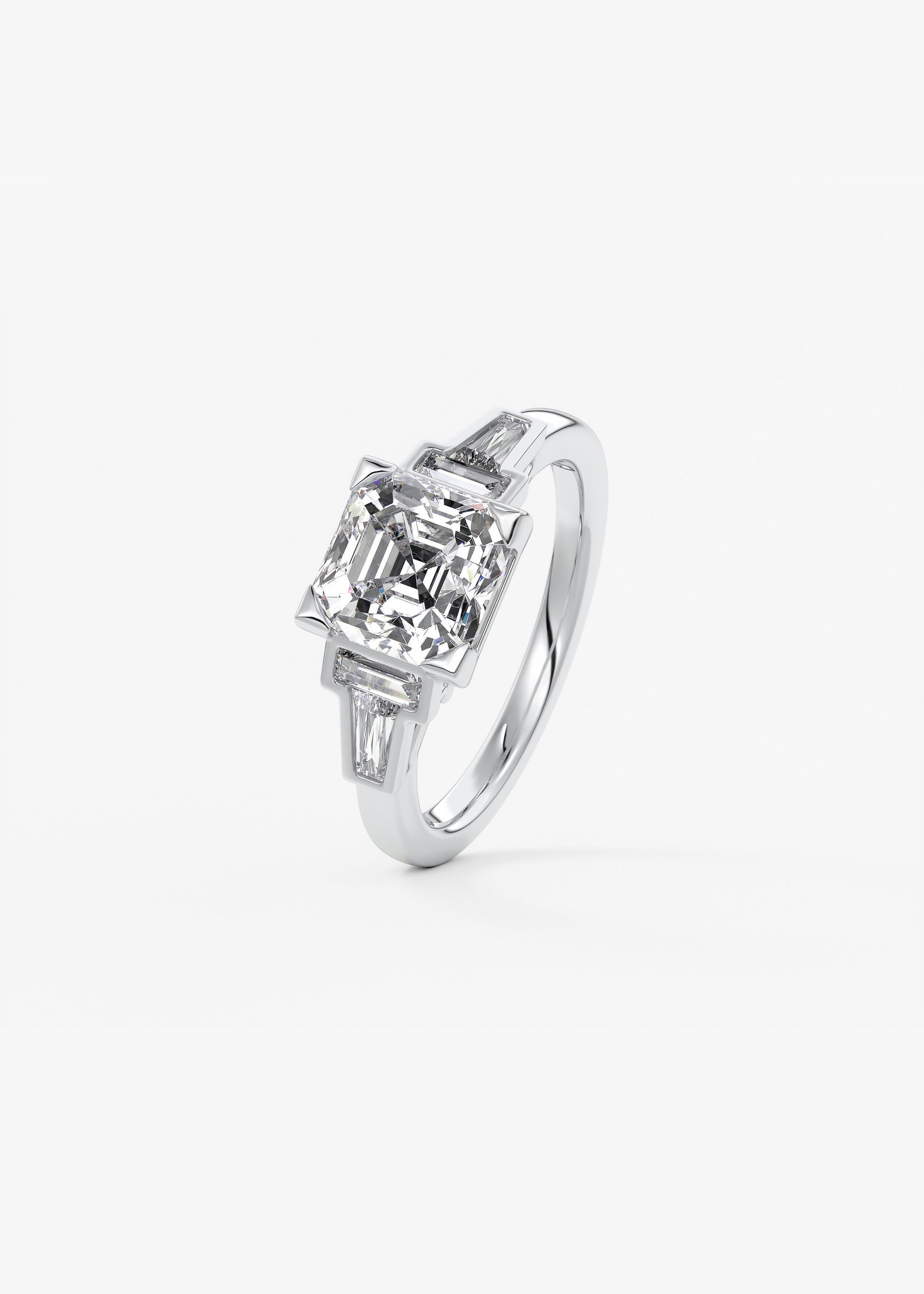 Asscher Five Stones Lab Grown Diamond Engagement Ring
