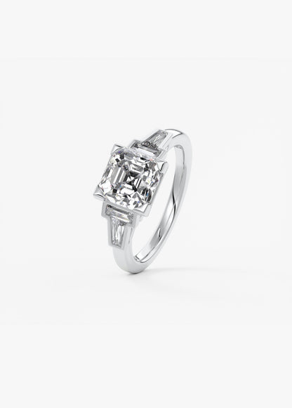 Asscher Five Stones Lab Grown Diamond Engagement Ring