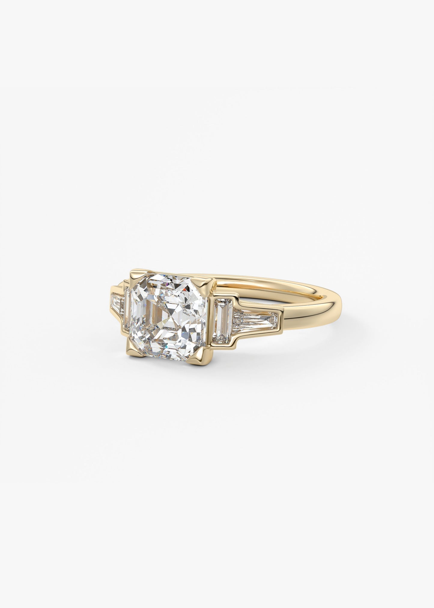 Asscher Five Stones Lab Grown Diamond Engagement Ring