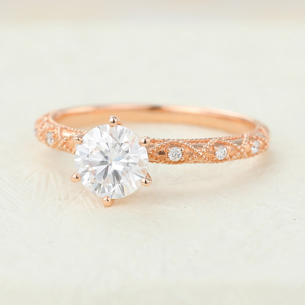 Round Milgrain Pave Lab-Grown Diamond Engagement Ring