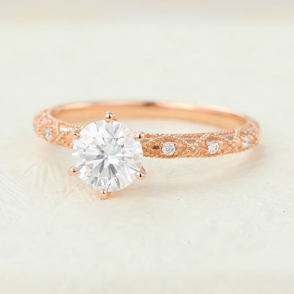 Round Milgrain Pave Lab-Grown Diamond Engagement Ring