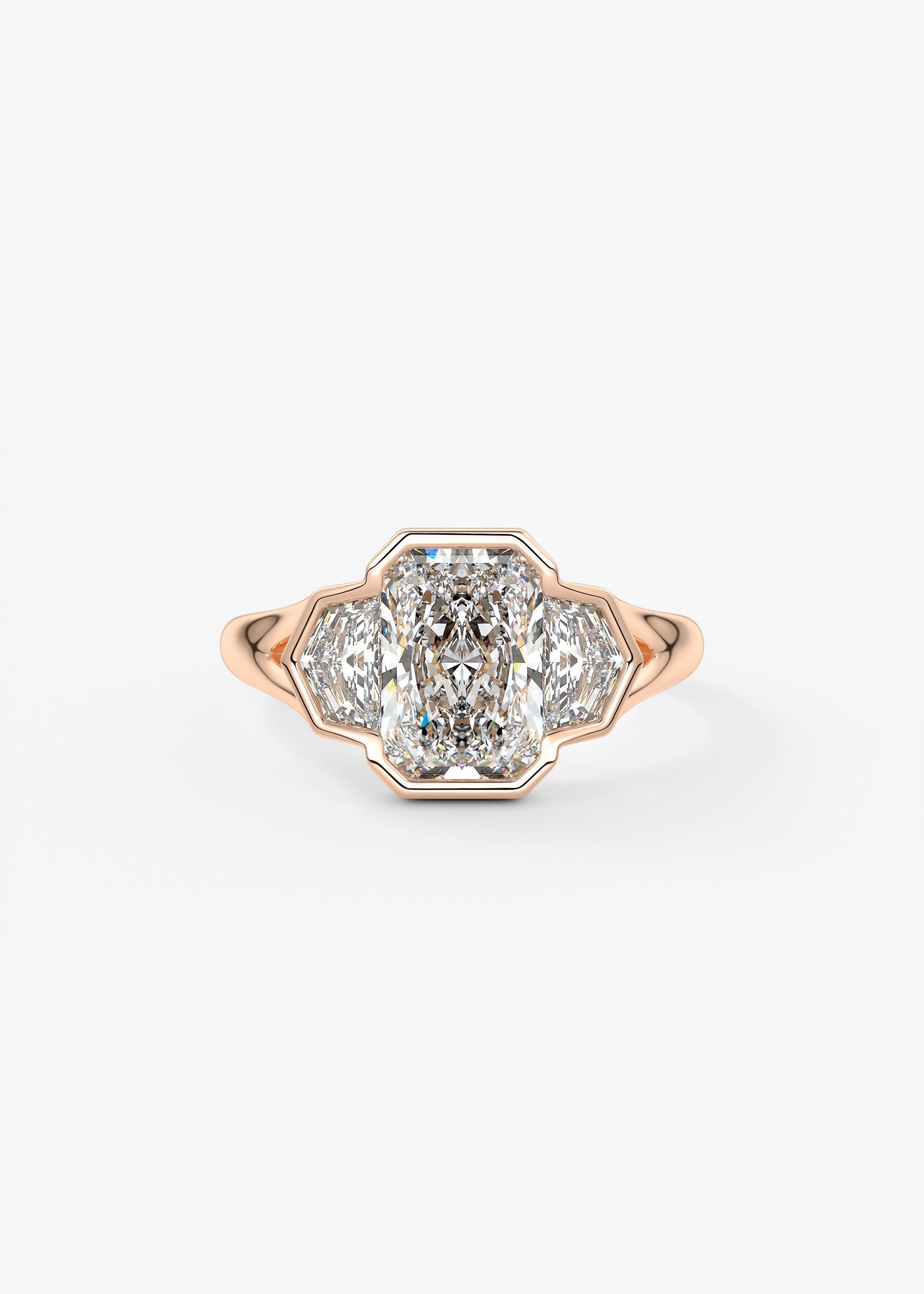 Radiant Three Stone/Bezel Lab Grown Diamond Engagement Ring