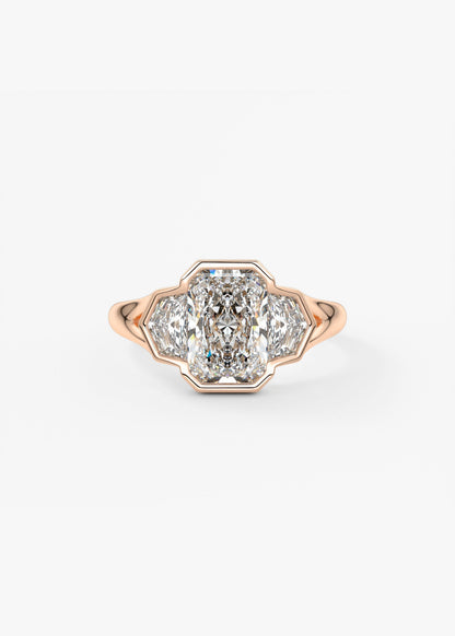 Radiant Three Stone/Bezel Lab Grown Diamond Engagement Ring