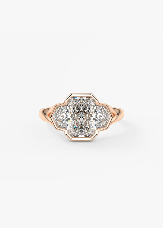 Radiant Three Stone/Bezel Lab Grown Diamond Engagement Ring