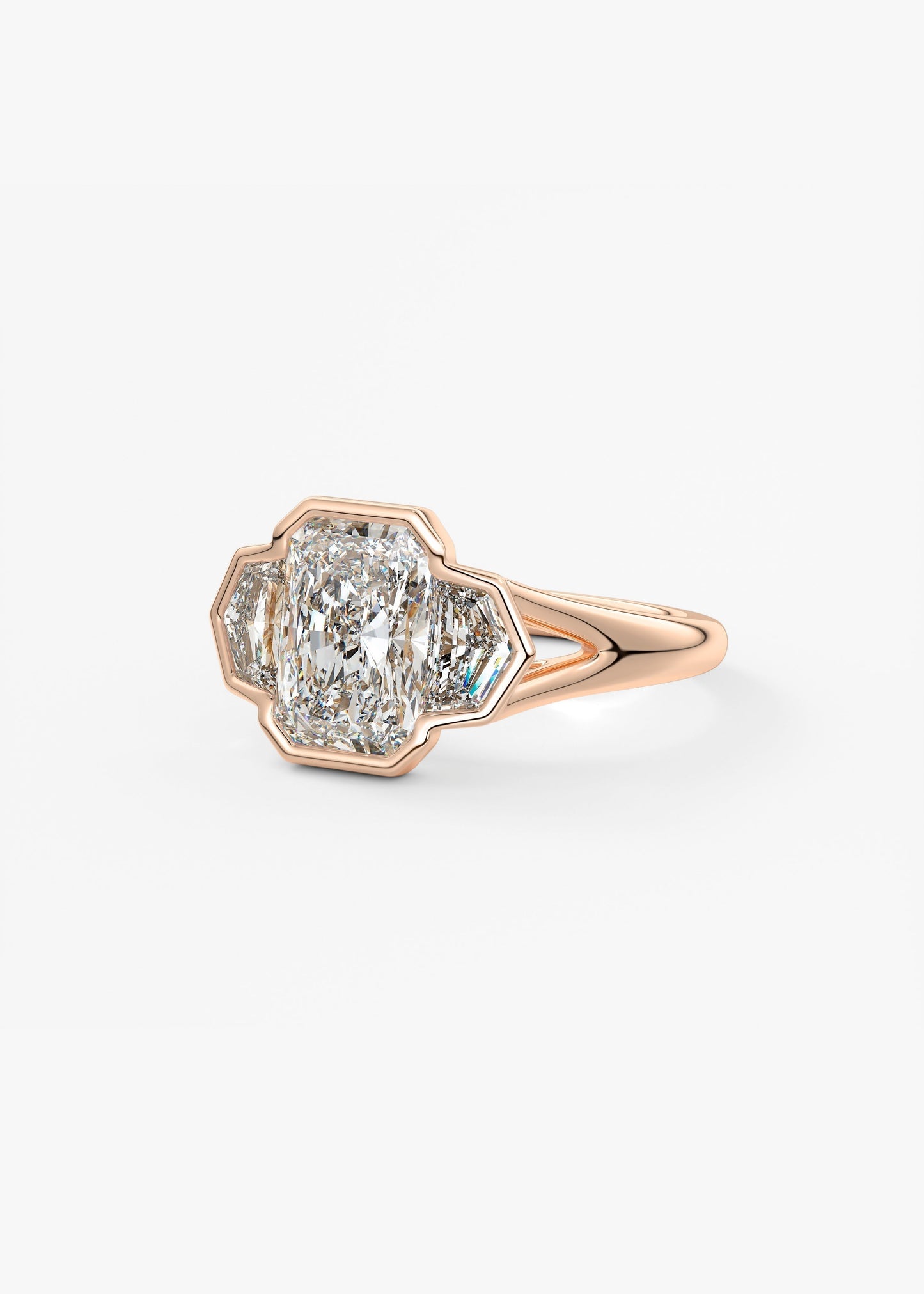 Radiant Three Stone/Bezel Lab Grown Diamond Engagement Ring
