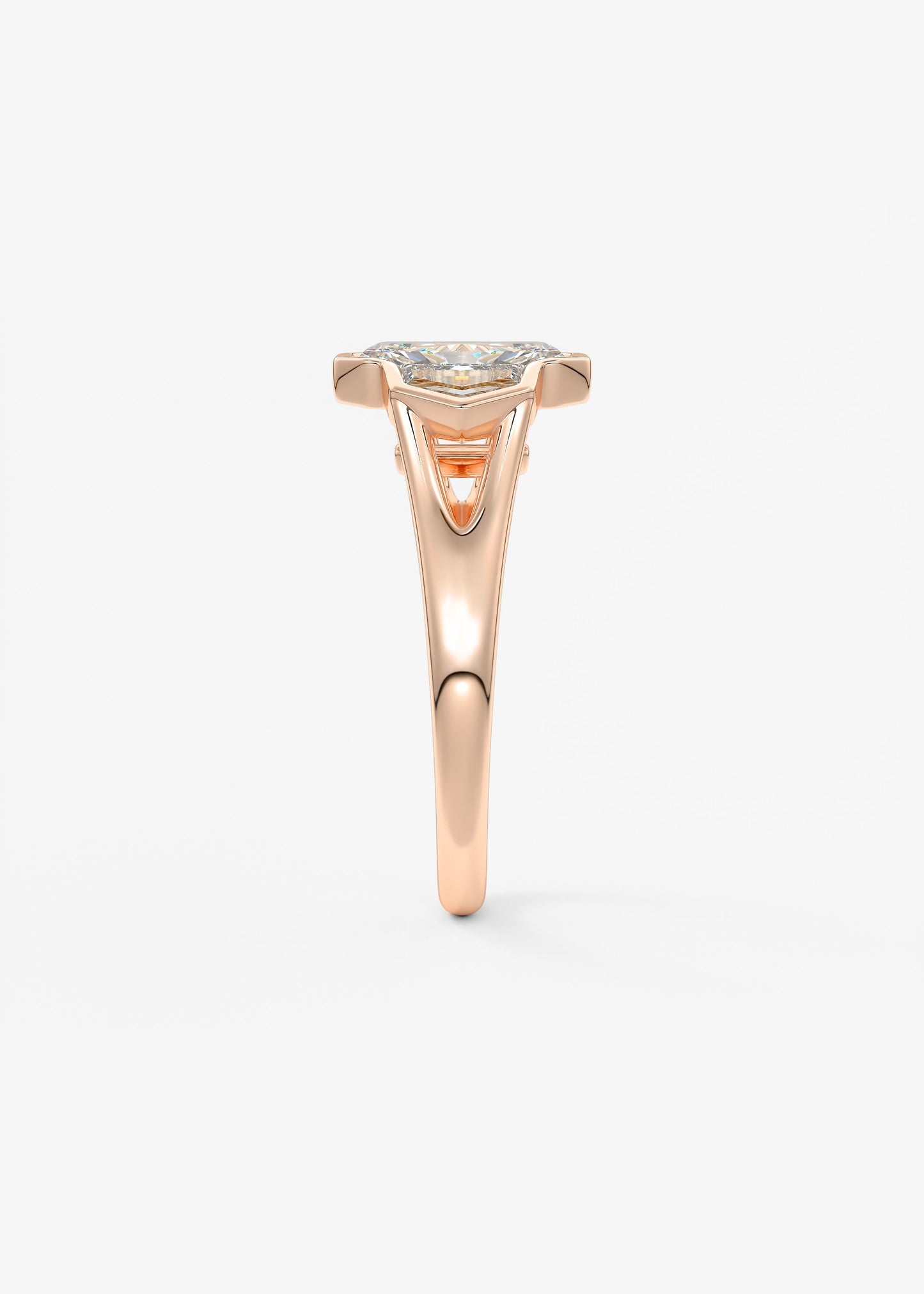 Radiant Three Stone/Bezel Lab Grown Diamond Engagement Ring
