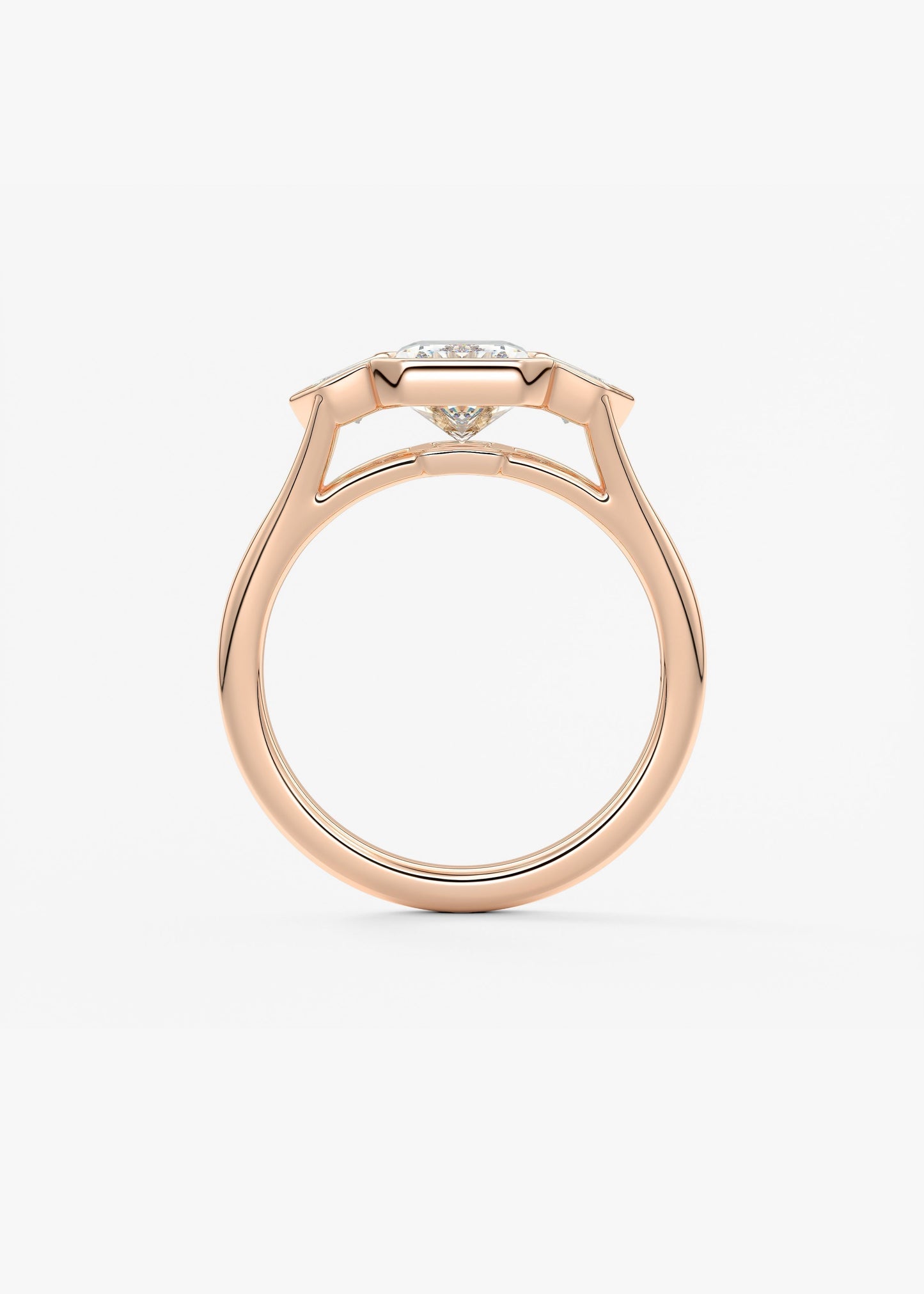 Radiant Three Stone/Bezel Lab Grown Diamond Engagement Ring