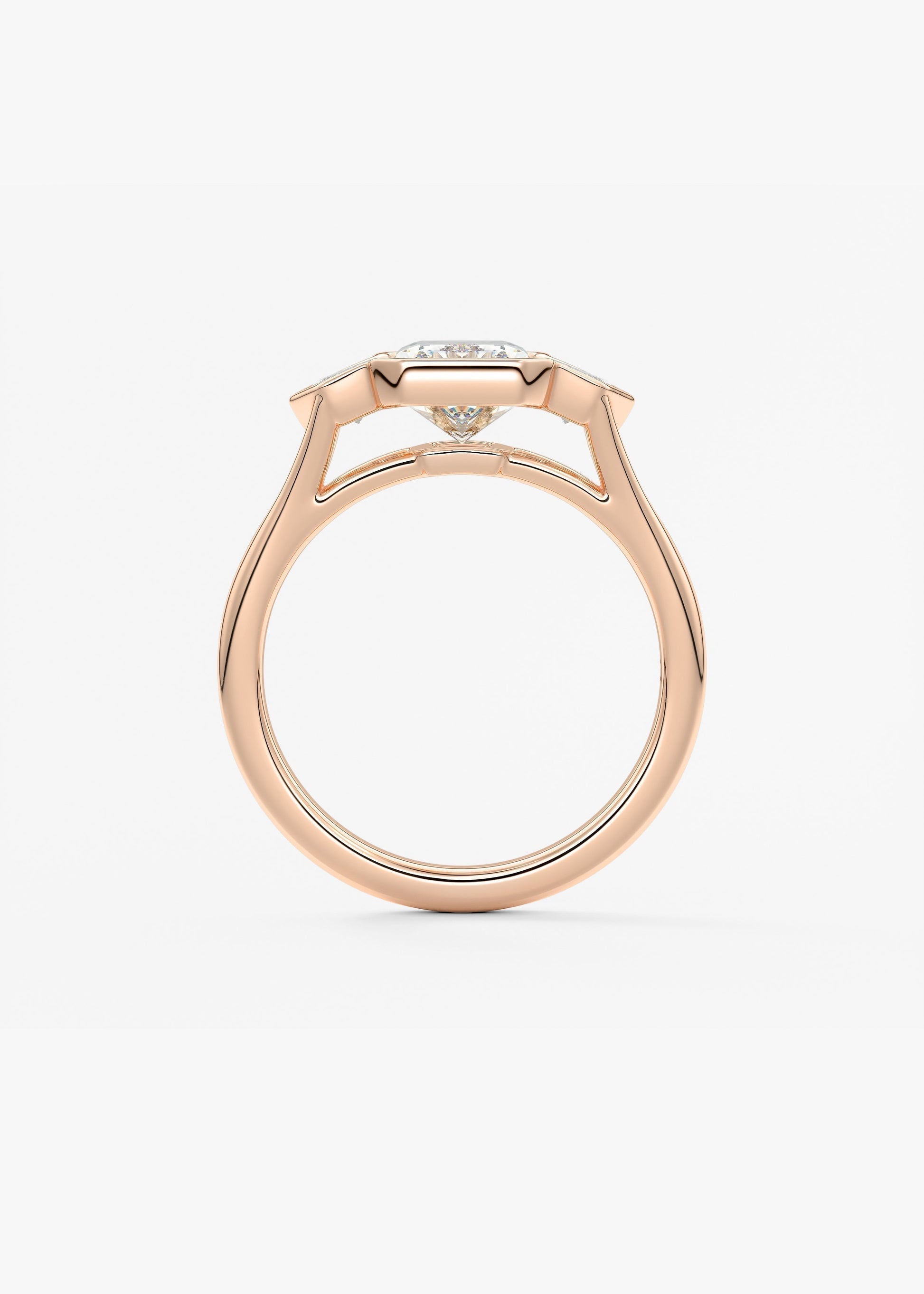 Radiant Three Stone/Bezel Lab Grown Diamond Engagement Ring