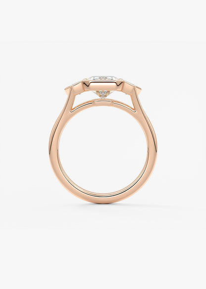 Radiant Three Stone/Bezel Lab Grown Diamond Engagement Ring