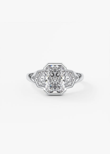 Radiant Three Stone/Bezel Lab Grown Diamond Engagement Ring