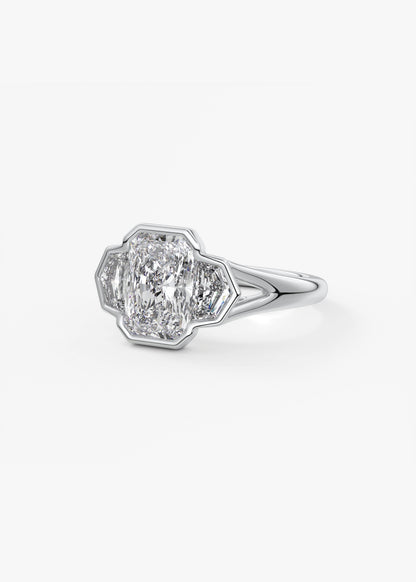Radiant Three Stone/Bezel Lab Grown Diamond Engagement Ring