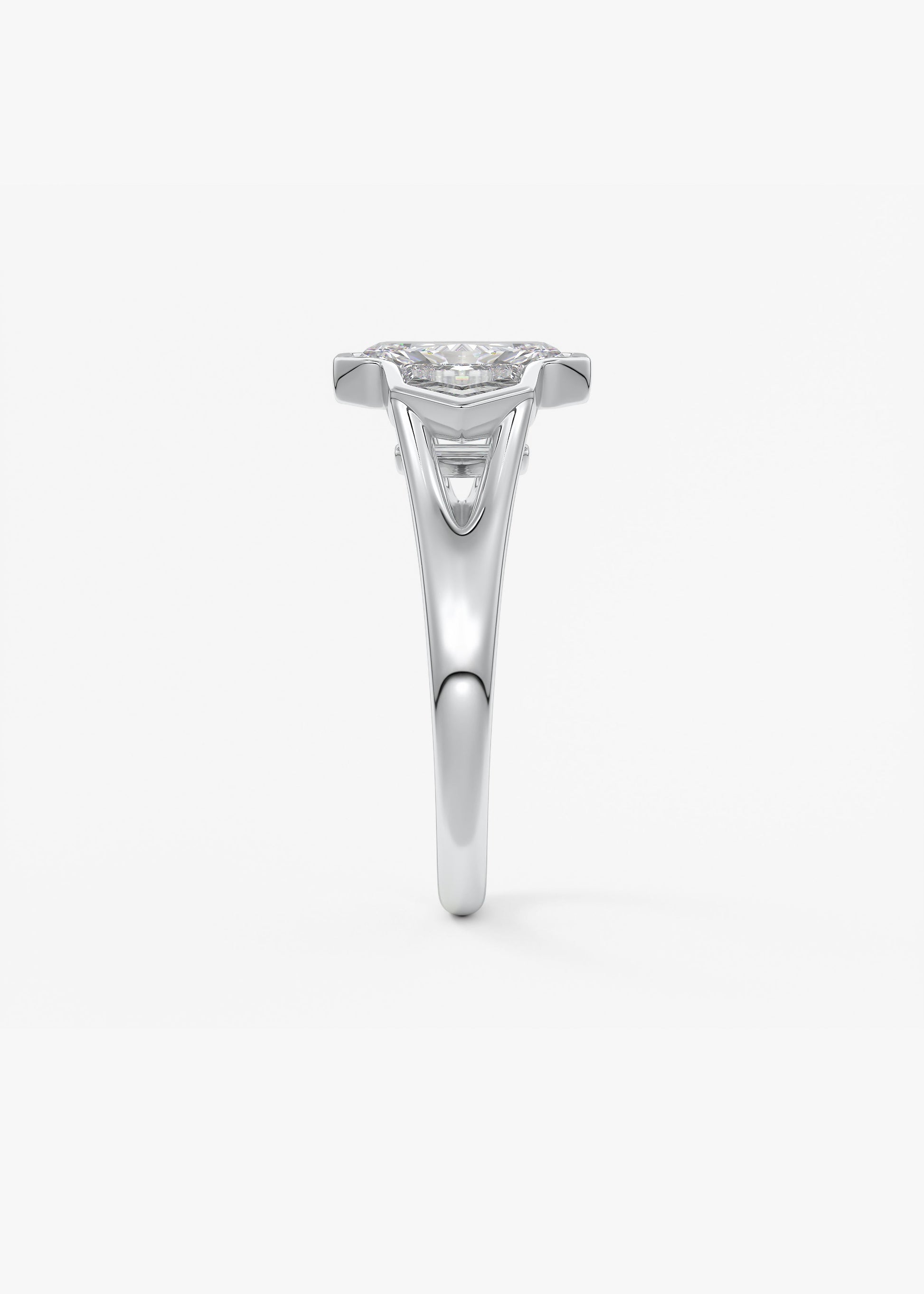 Radiant Three Stone/Bezel Lab Grown Diamond Engagement Ring
