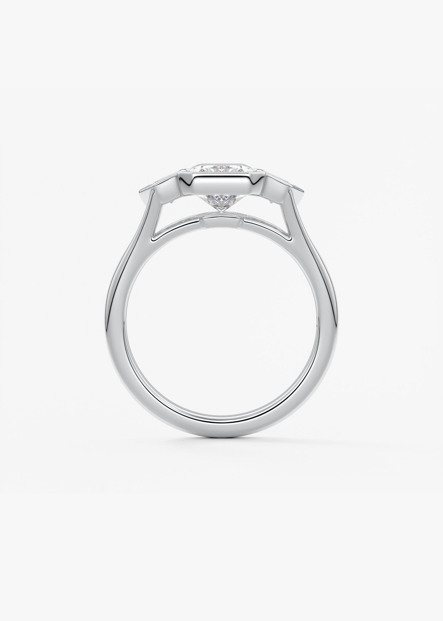 Radiant Three Stone/Bezel Lab Grown Diamond Engagement Ring