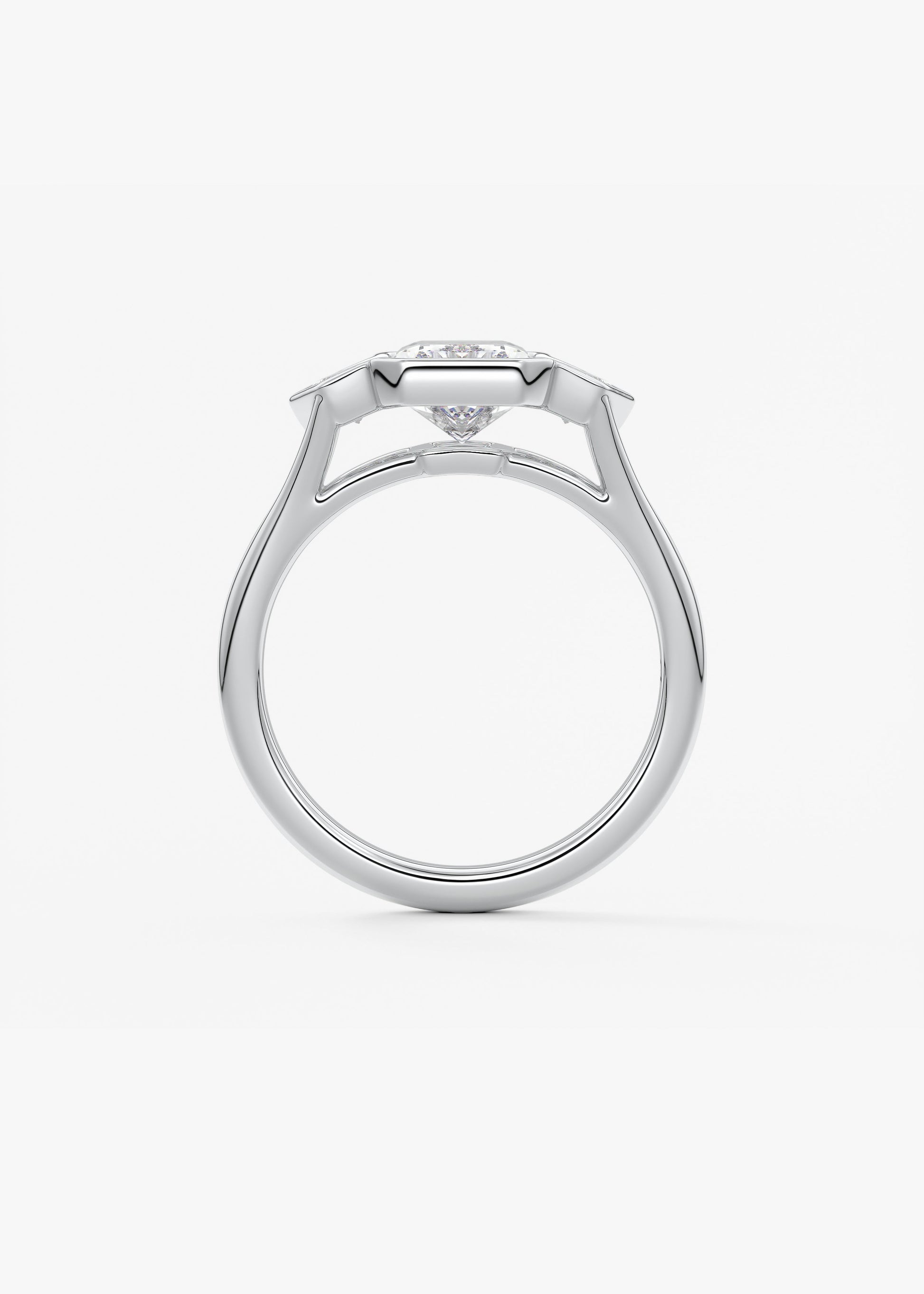 Radiant Three Stone/Bezel Lab Grown Diamond Engagement Ring