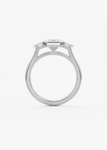 Radiant Three Stone/Bezel Lab Grown Diamond Engagement Ring