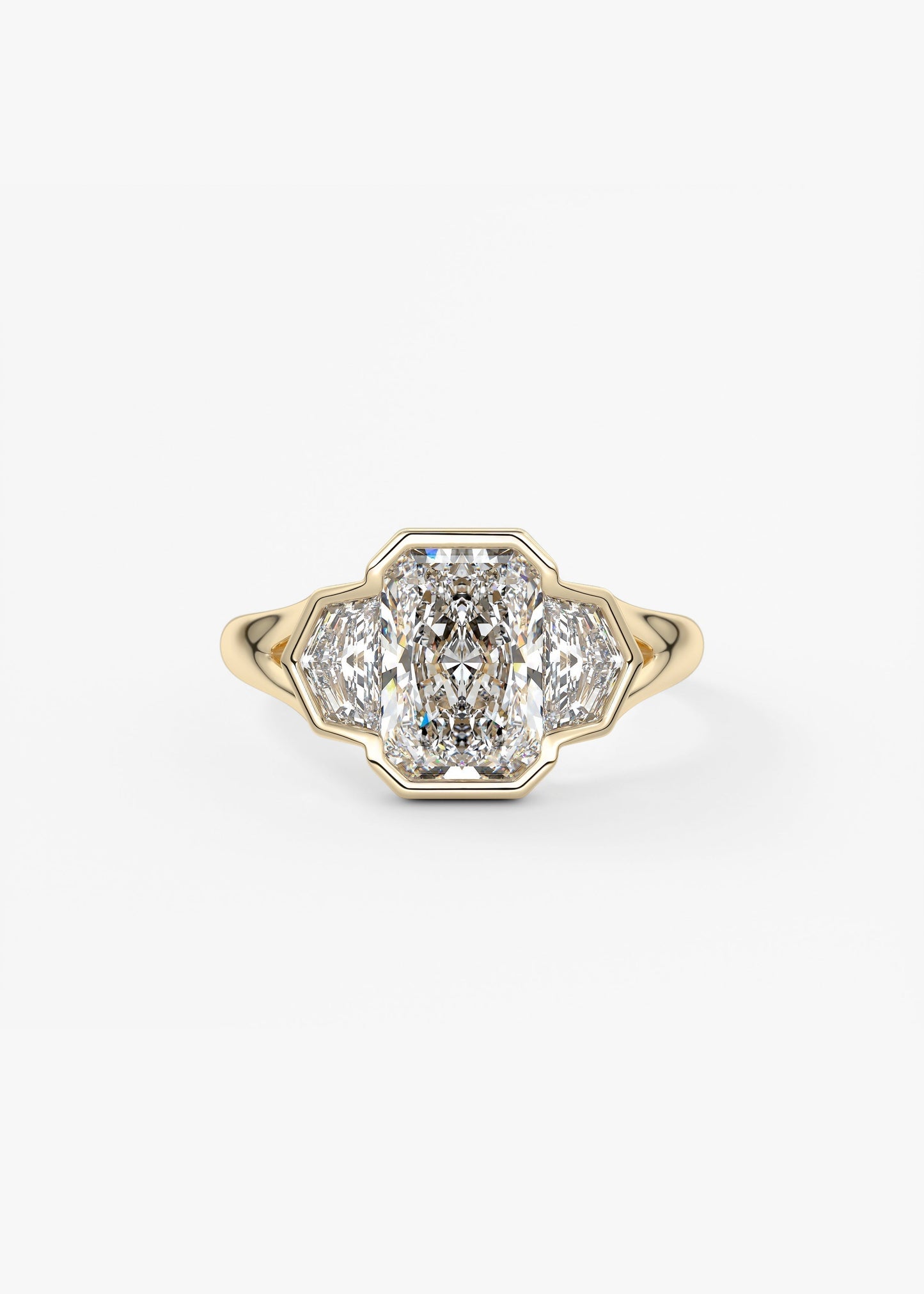 Radiant Three Stone/Bezel Lab Grown Diamond Engagement Ring