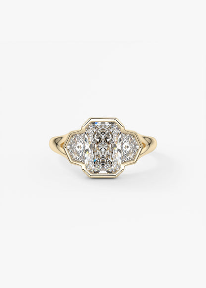 Radiant Three Stone/Bezel Lab Grown Diamond Engagement Ring